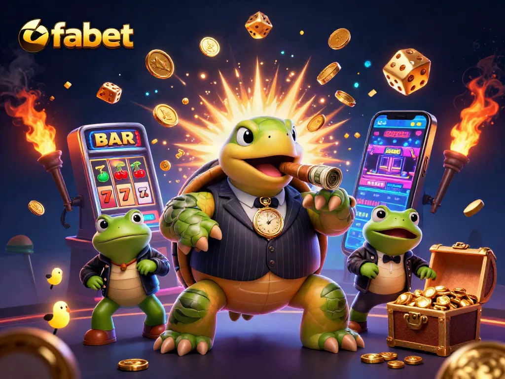 Engage with fabet's exciting gambling experience through a vibrant cartoon casino scene!