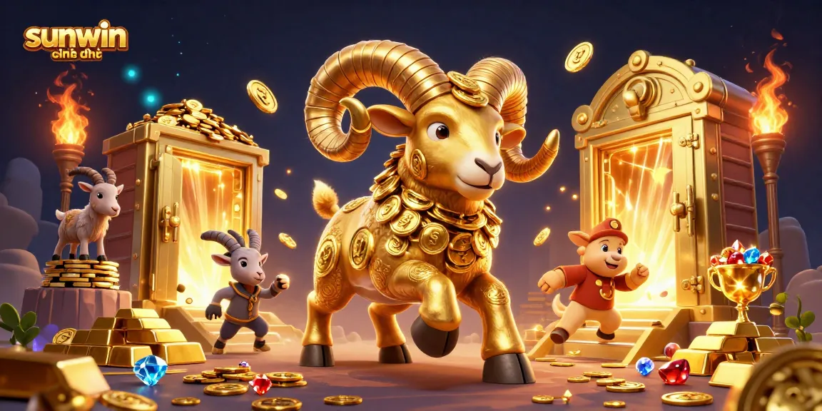 Engage with sunwin chính thức in a vibrant 3D casino scene filled with golden treasures and energetic characters.