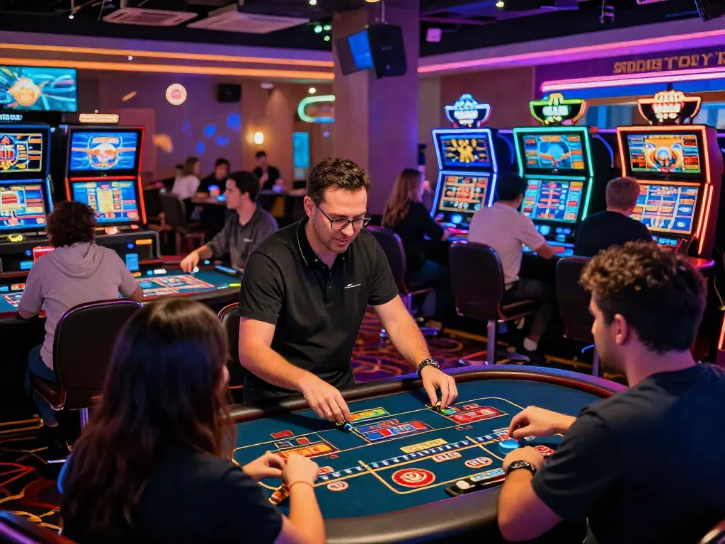 Exciting online gaming experience at http://sin88-onl.com/ with vibrant casino atmosphere and live dealers interacting.